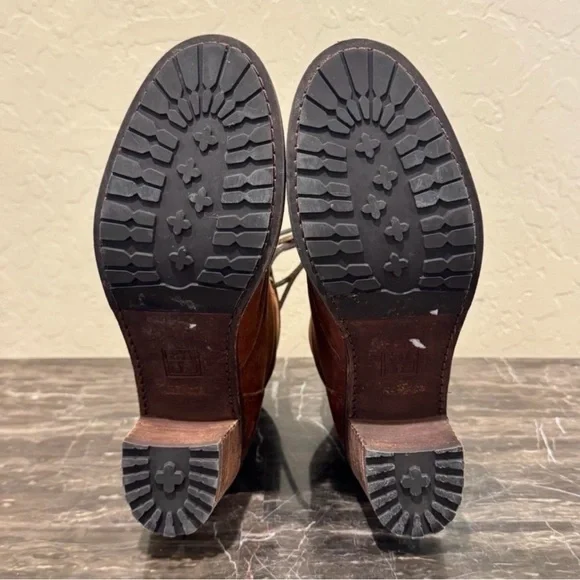 Frye Karen Sz 8 Cognac Lace Up Combat Boots New - Picture 3 of 4